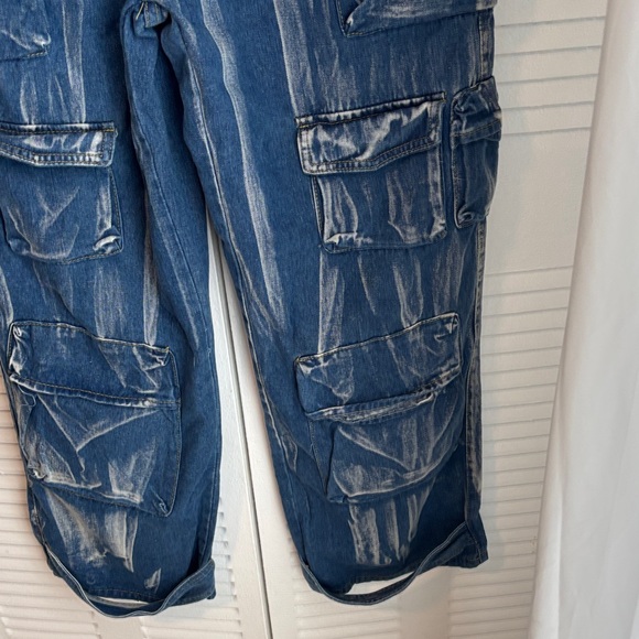 Loragal Denim Cargo Jumpsuit Strapless Wide Leg Y2K Utility NWT - Picture 6 of 16